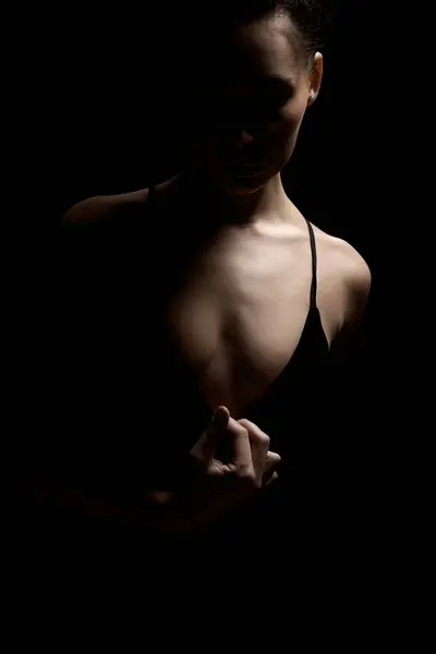 Stock image Sexy Woman silhouette in dark. Beautiful Body Girl over black background