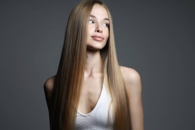 beautiful blond young woman. beauty portrait of pretty girl with long Hair