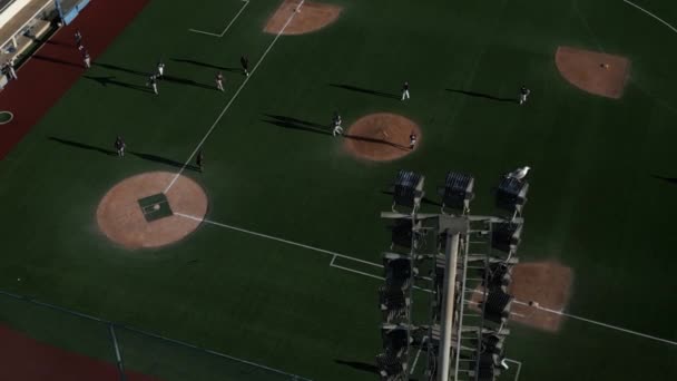 Aerial View Baseball Field People Playing Soccer Montjuic Olympic Park — Stockvideo