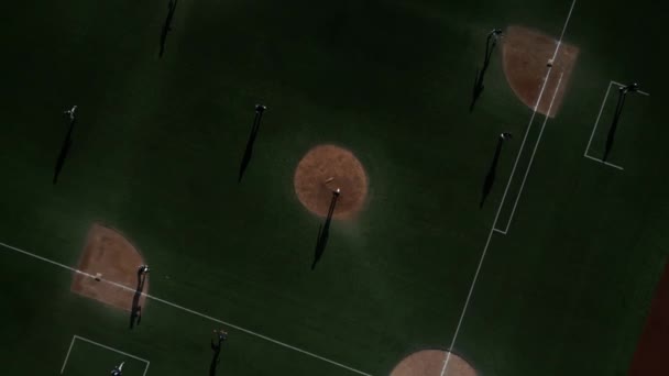 Top Aerial Shot Baseball Field People Playing Soccer Barcelona Montjuic — Video Stock