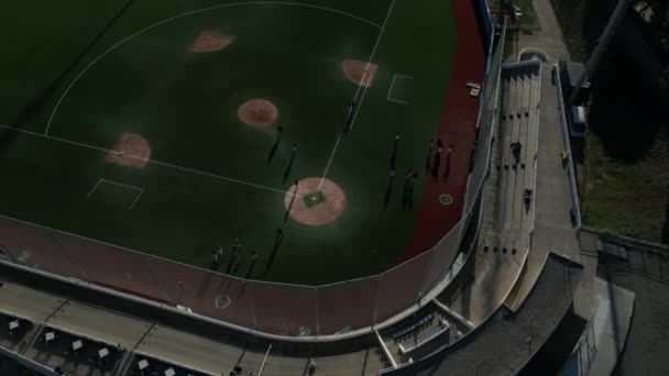 Aerial View Baseball Field People Playing Soccer Montjuic Olympic Park — Stockvideo
