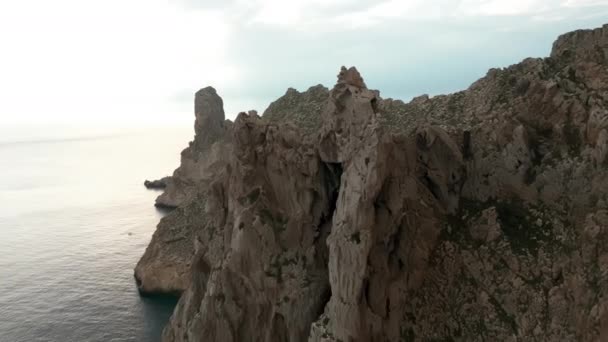 Aerial View Drone Shot Big Rocks Verda Surrounded Blue Sea — Stock Video