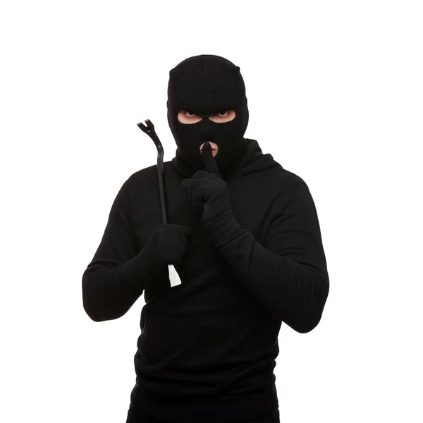 Thief Mask Crowbar White Background — Stockfoto