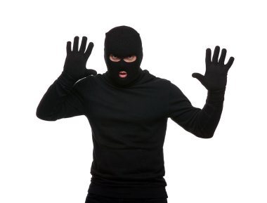 Thief in a mask on a white background.