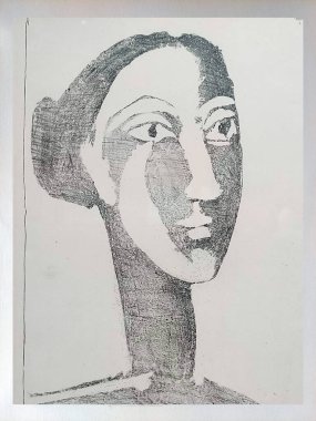 Malaga, İspanya-Ekim 2022. Malaga 'daki Picasso Müzesi. Kübizm sanatının detaylarını görebilirsiniz..