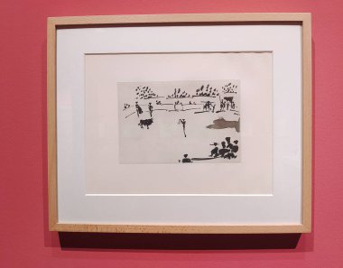 Malaga, İspanya-Ekim 2022. Malaga 'daki Picasso Müzesi. Kübizm sanatının detaylarını görebilirsiniz..