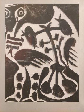 Malaga, İspanya-Ekim 2022. Malaga 'daki Picasso Müzesi. Kübizm sanatının detaylarını görebilirsiniz..