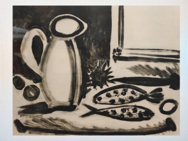 Malaga, İspanya-Ekim 2022. Malaga 'daki Picasso Müzesi. Kübizm sanatının detaylarını görebilirsiniz..