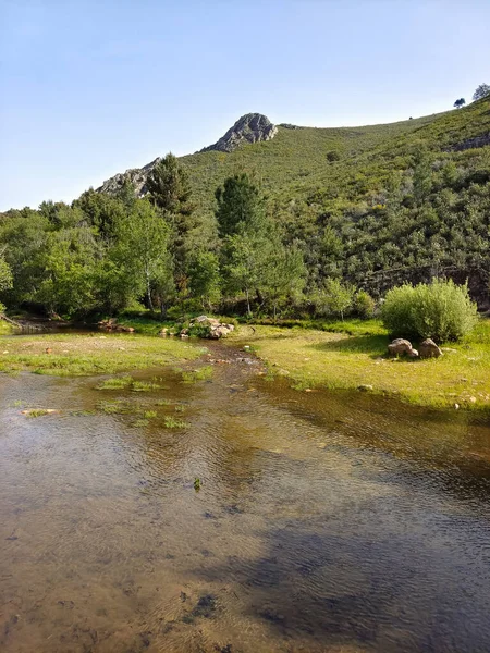 Mountains with river and flowers in Extremadura in the center of Spain in a sunny day