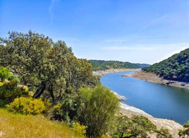 Tagus river in Caceres in the center of Spain in a spring day.