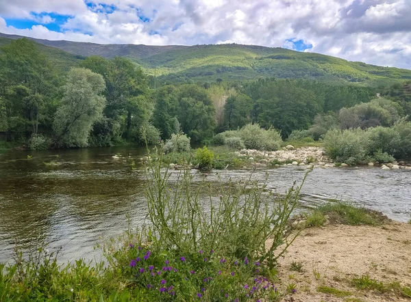 stock image River in Cabezuela del Valle in Extremadura in a cloudy day