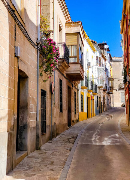 Street of Pasaron delValle in Extremadura in the center of Spain in a sunny day