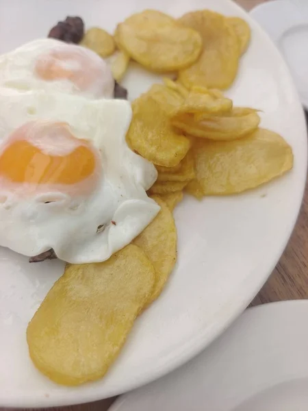 Fried Egg Potatoes Bacon — Fotografia de Stock