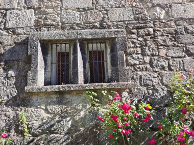 İspanya 'nın güneyindeki cephe evinin penceresinde çiçekler var.