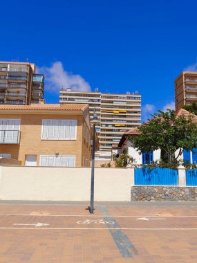 İspanya 'nın güneyindeki evlerin yakınındaki palmiye ağaçları