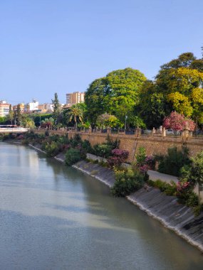 Murcia, İspanya-14 Haziran 2022 - Güneşli bir günde İspanya 'nın güneyindeki Murcia' nın başkentindeki sokaktaki insanlar. Güneşli bir günde şehrin yaşamını görebilirsin.