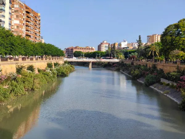 Murcia, İspanya-14 Haziran 2022 - Güneşli bir günde İspanya 'nın güneyindeki Murcia' nın başkentindeki sokaktaki insanlar. Güneşli bir günde şehrin yaşamını görebilirsin.