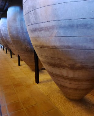 İspanya 'nın merkezinde Valdepenas' daki şarap fabrikası
