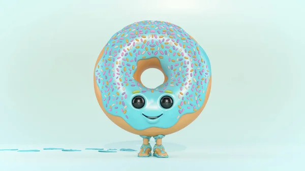 一个长着眼睛和腿的有趣的甜甜圈角色 3D渲染 — 图库照片