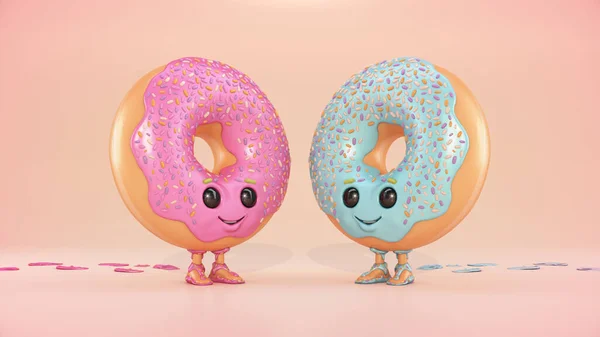 Grappig Donut Karakter Met Ogen Benen Destructie — Stockfoto