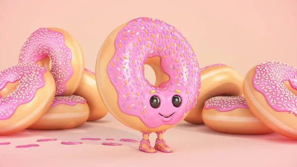 Divertido Personaje Donut Con Ojos Piernas Renderizado —  Fotos de Stock