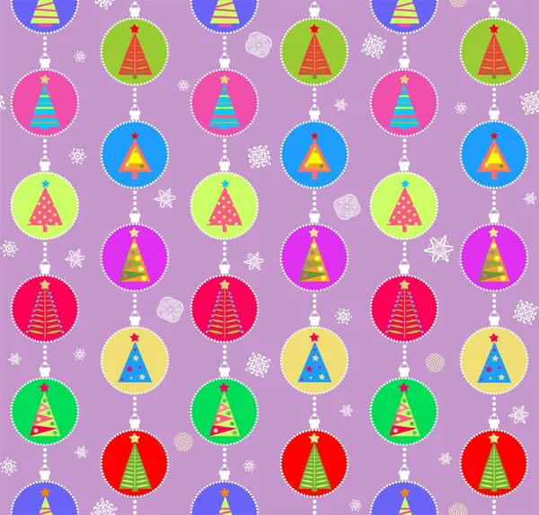 圣诞淡紫色天衣无缝包装纸 用于寒假庆祝活动 用五彩缤纷的冷杉装饰挂在墙上 — 图库矢量图片