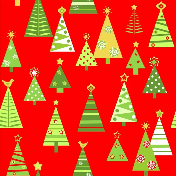 圣诞节 新年和寒假庆祝活动用有趣的红色无缝包装纸 用绿色切碎的螺丝装饰 平面设计 — 图库矢量图片