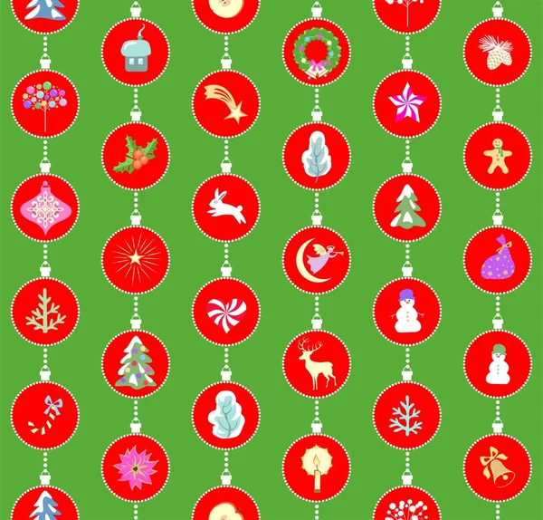 绿红的圣诞无缝工艺墙纸 装饰着圣诞星 一品红 圣诞花环和圣诞树 — 图库矢量图片