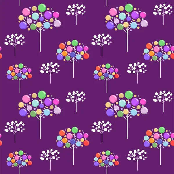 Seamless Lilac Wallpaper Abstract Xmas Tree Colorful Glass Balls Christmas — Stock Vector