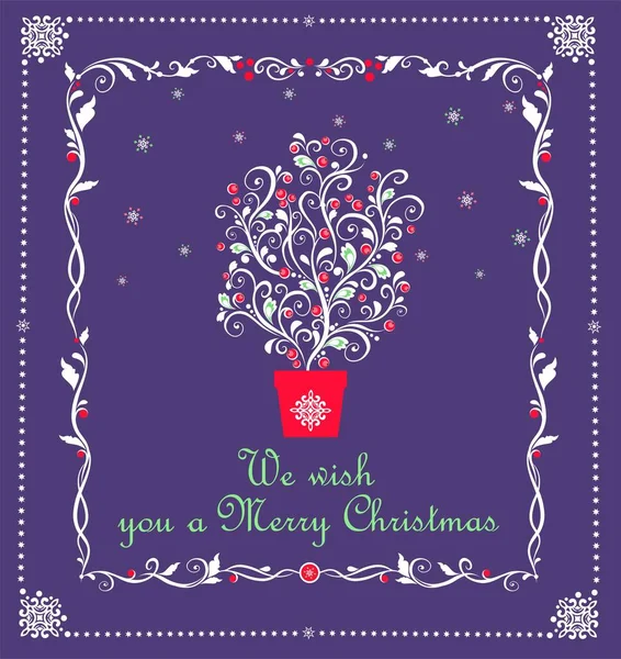 Natal Artesanato Cartão Saudação Violeta Com Árvore Decorativa Mágica Com —  Vetores de Stock