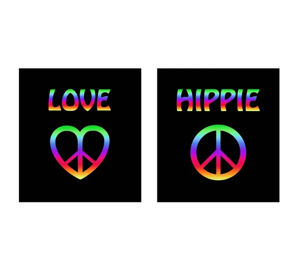 Kalp Şeklinde Renkli Renkli Gömlek Baskıları Hippi Barış Sembolü Aşk — Stok Vektör