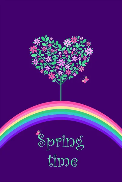 桜やりんごの木 紙切りの虹が咲く和風の子供っぽいアプリケーションでグリーティングカード 第一編 — ストックベクタ