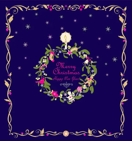Décoration Noël Traditionnelle Vintage Avec Couronne Gui Flocons Papier Ange — Image vectorielle