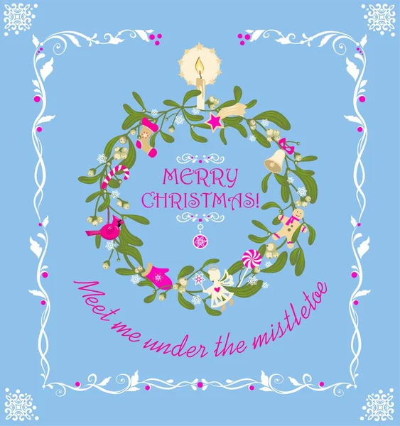 你的贺卡 传单的老式圣诞装饰品 装饰有寄生趾 铃铛和圣诞之星 — 图库矢量图片#