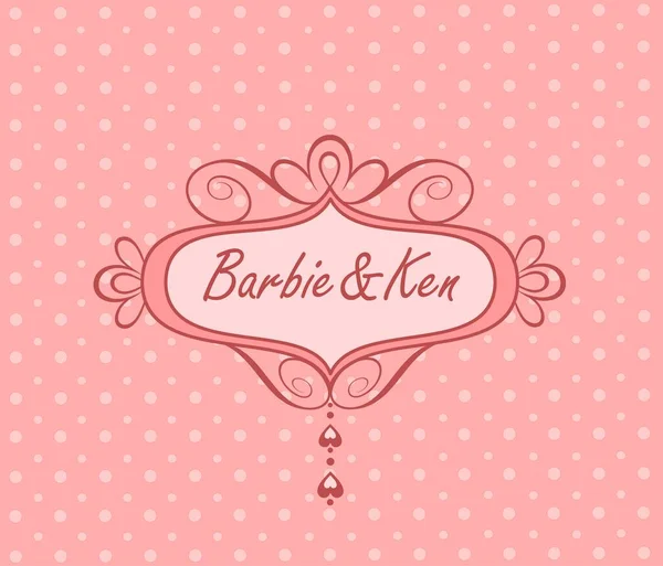 Gyönyörű Rózsaszín Design Esküvő Barbie Stílusban Matrica Pöttyös Háttéren Rész — Stock Vector