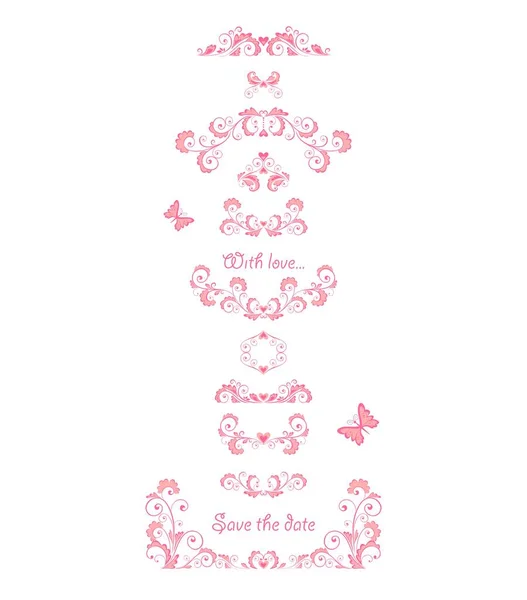 Krásná Růžová Květinová Dekorace Set Pro Dítě Dívka Příjezdu Blahopřání — Stockový vektor