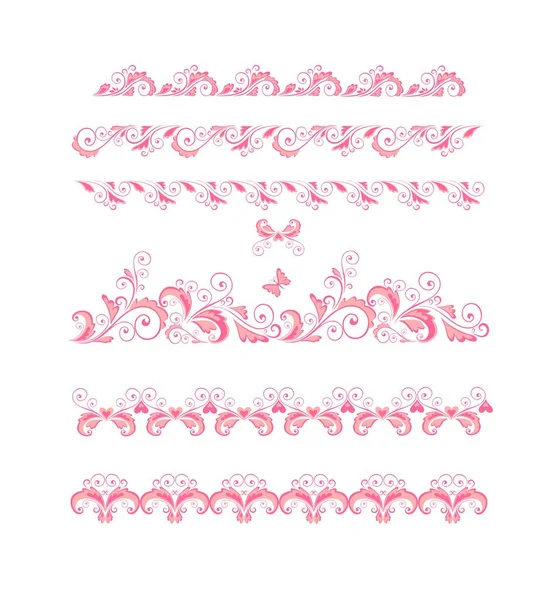 Красиві Рожеві Квіткові Декоративні Безшовні Кордони Встановлені Приїзду Дівчат Вітальні — стоковий вектор