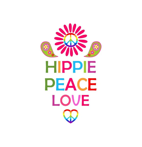 Hemdprint Mit Hippie Friedenssymbol Regenbogenfarben Gänseblümchen Paisley Liebe Frieden Und — Stockvektor