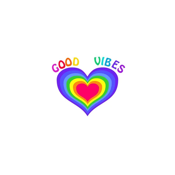 Afiche Hippie Con Coloridas Buenas Vibraciones Lema Forma Corazón Colores — Archivo Imágenes Vectoriales