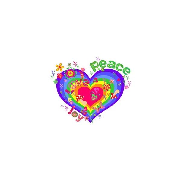 Πουκάμισο Πολύχρωμο Σχήμα Καρδιάς Χρώματα Ουράνιο Τόξο Δύναμη Λουλουδιών Πετάξει — Διανυσματικό Αρχείο