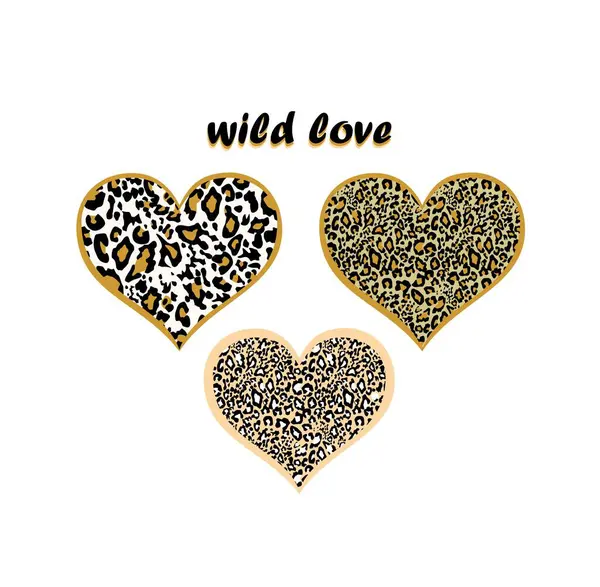 Žlutá Písková Zlatá Kůže Leopard Tisk Tvaru Srdce Variace Divoké Vektorová Grafika