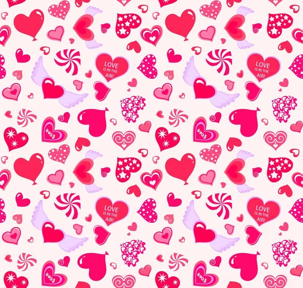 Бесконечный Бесшовный Узор Красными Горячими Розовыми Сердцами День Святого Валентина Стоковый вектор