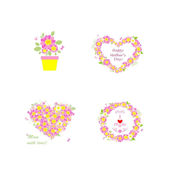 인사말 어머니의 결혼식 스크랩북 프로젝트에 핑크와 데이지와 귀여운 간단한 디자인 — 스톡 벡터