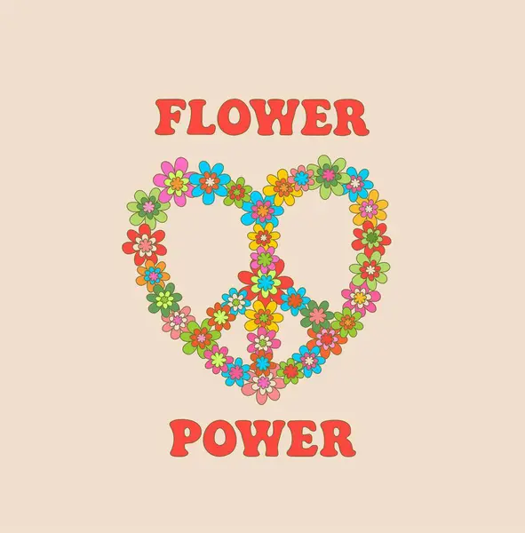 Panneau Hippie Avec Fleurs Hippies Marguerites Impression Rétro Puissance Fleur Vecteurs De Stock Libres De Droits