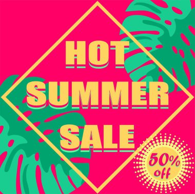 Canavar yapraklarıyla yaz mevsimsel satış için etiket ya da rozet teklifi