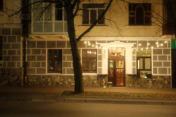 Nettes Café Der Nacht Blick Auf Ein Schönes Café Einem — Stockfoto