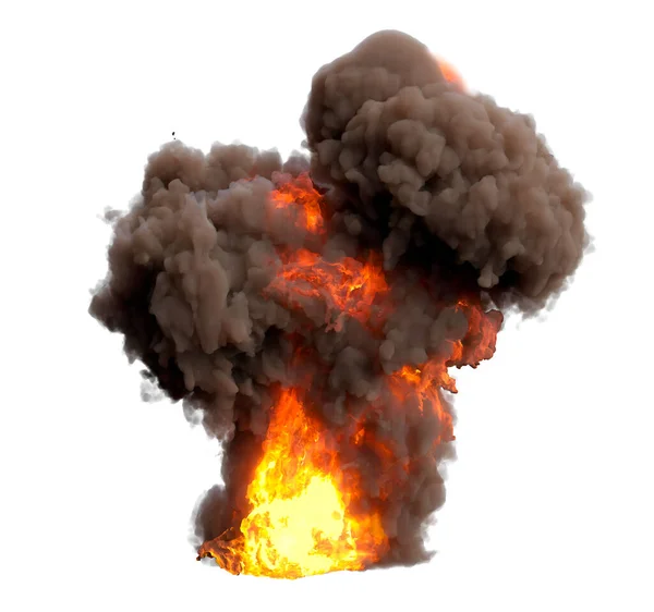 Explosion Avec Flammes Fumée Fond Isolé — Photo