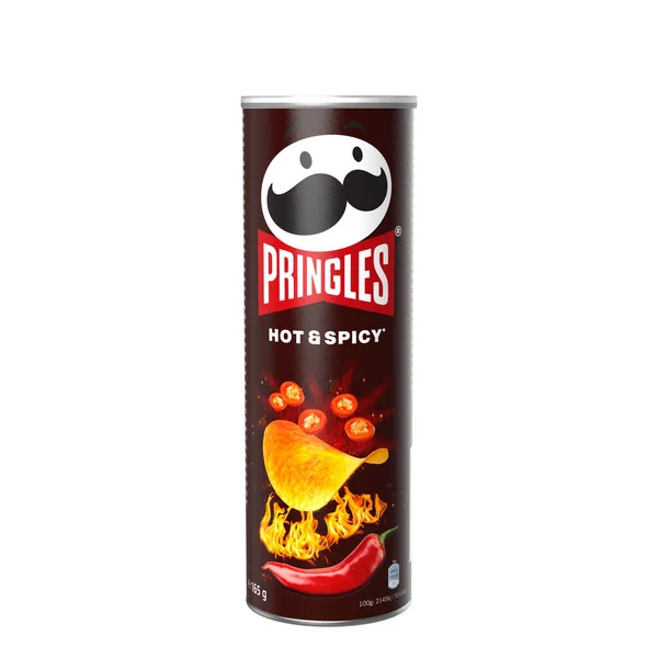 Malaga Spain November 2022 Packet Pringles Hot Spicy Crisps Transparent — Stock Photo, Image