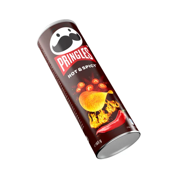 Μάλαγα Ισπανία Νοεμβρίου 2022 Πακέτο Pringles Hot Spicy Chips Λευκό Royalty Free Φωτογραφίες Αρχείου