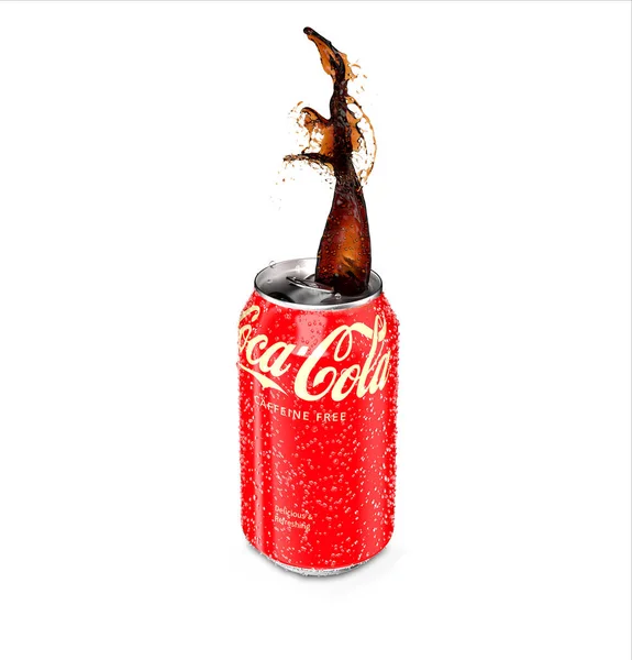 Října 2022 Plechovka Kofeinu Bez Coca Cola Chuť Cákanci Kapky — Stock fotografie